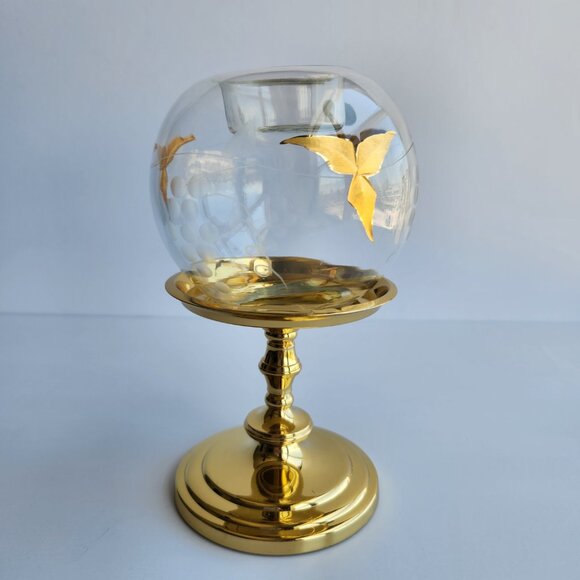 VTG RARE Partylite Mini Tuscany Glass Tealight Candle Holder with Gold Base - Picture 2 of 10